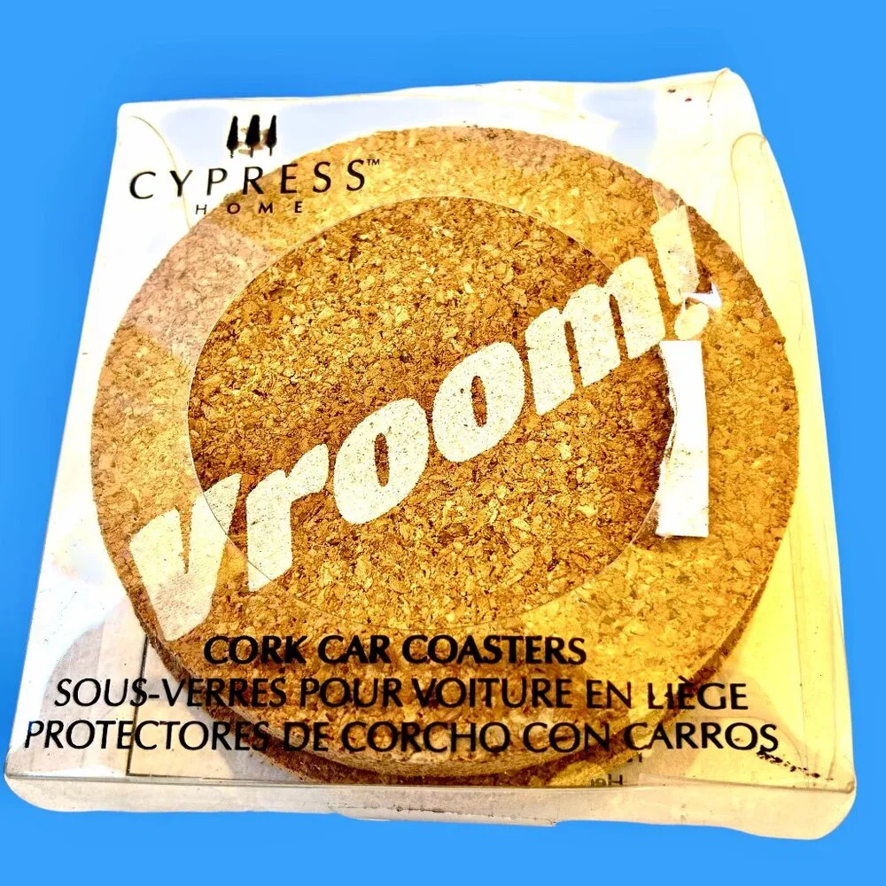 Cypress Home Absorbent Cork Car 6 Coasters Biker Babe Vroom! Peep! NEW